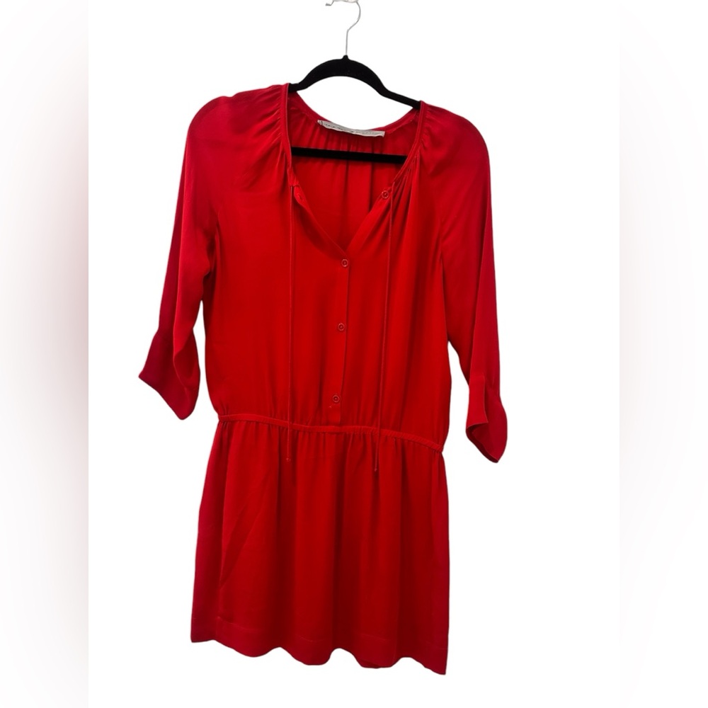 Raquel Allegra Red Button-Down Tunic Dress with Pockets - Size 0